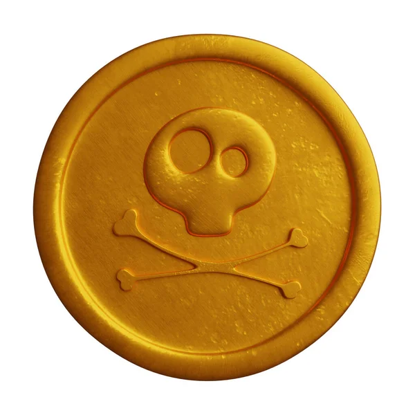 Золота Монета Піратським Знаком Череп Кістки Ілюстрація Відокремлені Білому Фоні — стокове фото