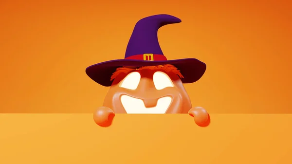 Halloween Funny Lantern Jack Pumpkin Witch Hat Rendering — Stock Photo, Image