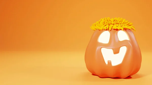 Cadılar Bayramı Komik Feneri Jack Balkabağı Duvarın Arkasından gözetliyor. 3 Boyuttan Hazırlanıyor.