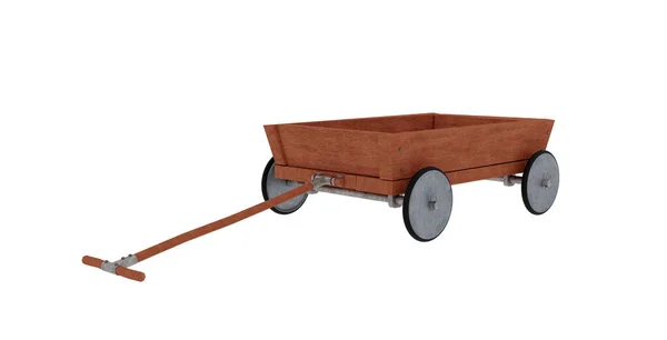 Metal Tekerlekli Küçük Tahta Vagon. 3D Illustration. Beyaz Arkaplanda İzole Edilmiş.