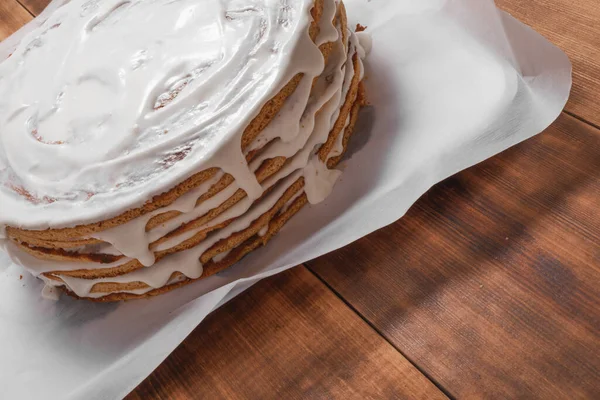 Leckere Hausgemachte Runde Kuchen Mit Sahne Bäckereikonzept Foto Für Hintergrund — Stockfoto