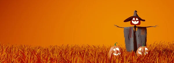 Halloween Engraçado Espantalho Lanterna Jack Abóbora Ilustração — Fotografia de Stock