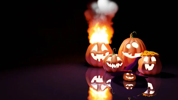 Halloween Divertente Lanterna Jack Zucche Sfondo Viola Sfumato Rendering — Foto Stock
