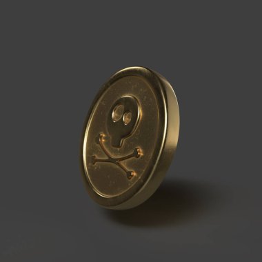 Kafatası ve Kemikleri Korsan İşaretli Para. 3D Illustration. Kırpma Yolu Olan Dosya.