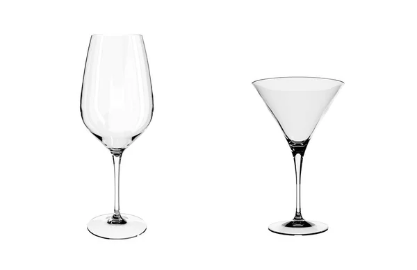 Prázdné Luxusní Koktejly Sklenice Víno Izolované Bílém Pozadí Ilustrace — Stock fotografie