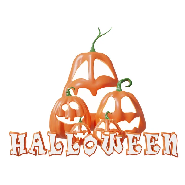 Cadılar Bayramı Komik Feneri Jack Balkabağı ve beyaz arka planda izole edilmiş Tatil Mesajı. 3B Görüntü.