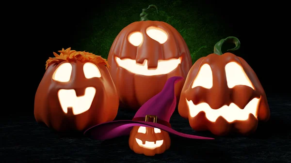 Halloween Funny Lantern Jack Pumpkins Přechodu Pozadí Vykreslování — Stock fotografie