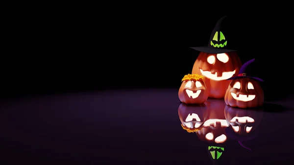 Halloween Funny Lantern Jack Zucche Cappello Strega Rendering — Foto Stock