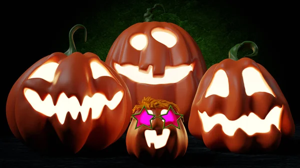 Halloween Funny Lantern Jack Calabazas Sobre Fondo Degradado Representación Desde —  Fotos de Stock