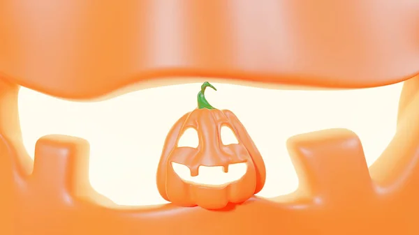 Halloween Engraçado Pequeno Lanterna Jack Abóbora Boca Outra Abóbora Renderização — Fotografia de Stock