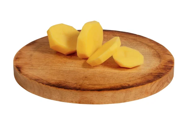 Geschilde Aardappel Het Keukenbord Geïsoleerd Witte Achtergrond — Stockfoto