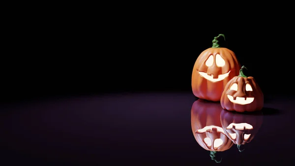 Halloween Funny Lantern Jack Pumpkins Gradientowym Fioletowym Tle Renderowanie — Zdjęcie stockowe