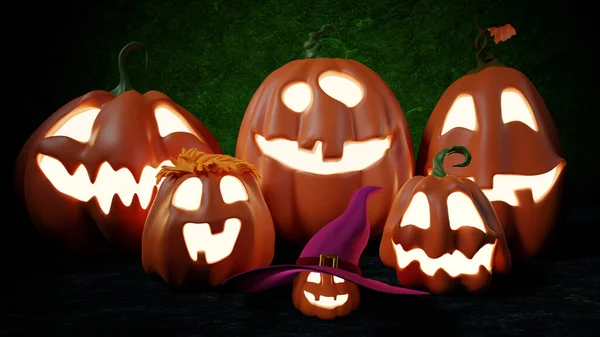 Halloween Funny Lantern Jack Pumpkins Přechodu Pozadí Vykreslování — Stock fotografie