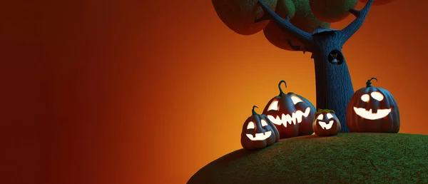 Halloween Engraçado Lanterna Jack Abóbora Sob Árvore Outono Renderização — Fotografia de Stock