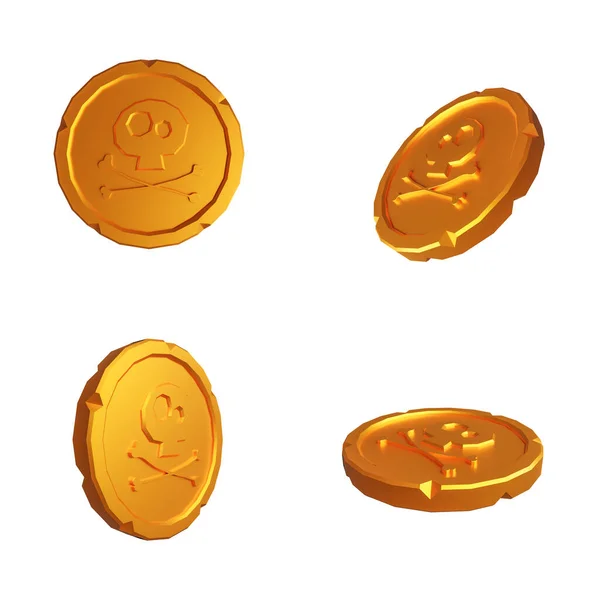 Złote Monety Zestaw Pirackim Znakiem Czaszki Kości Ilustracja — Zdjęcie stockowe