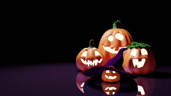 Cadılar Bayramı Komik Feneri Jack Pumpkins Gradyan Mor Arkaplanda Boyuttan — Stok fotoğraf