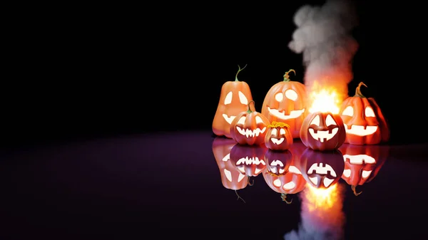 Halloween Funny Lantern Jack Pumpkins Gradientowym Fioletowym Tle Renderowanie — Zdjęcie stockowe