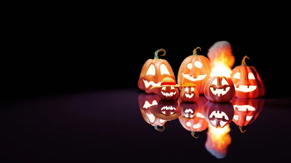 Halloween Engraçado Lanterna Jack Abóboras Fundo Roxo Gradiente Renderização — Fotografia de Stock
