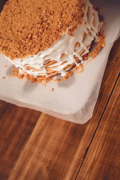 Gâteau Rond Maison Savoureux Crème Boulangerie Concept Photo Pour Arrière — Photo