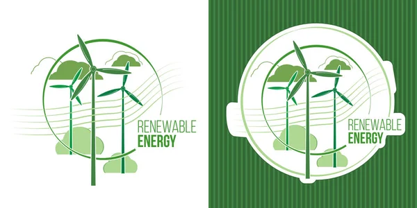 生态可再生能源 无碳可持续经济标签 标志或标签 — 图库矢量图片