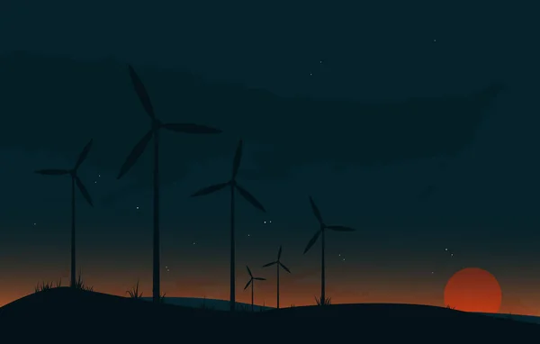 Eco Večer Inspirující Pozadí Větrnou Turbínou Generátor Pro Plakát Nebo — Stockový vektor
