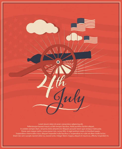 Juli Independence Day Holiday Poster Med Kanon Federationsflaggor Och Sol — Stock vektor