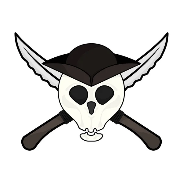 Pirate Skull Tricorne Hat Two Crossed Knives Isolated White Background — Stock Vector