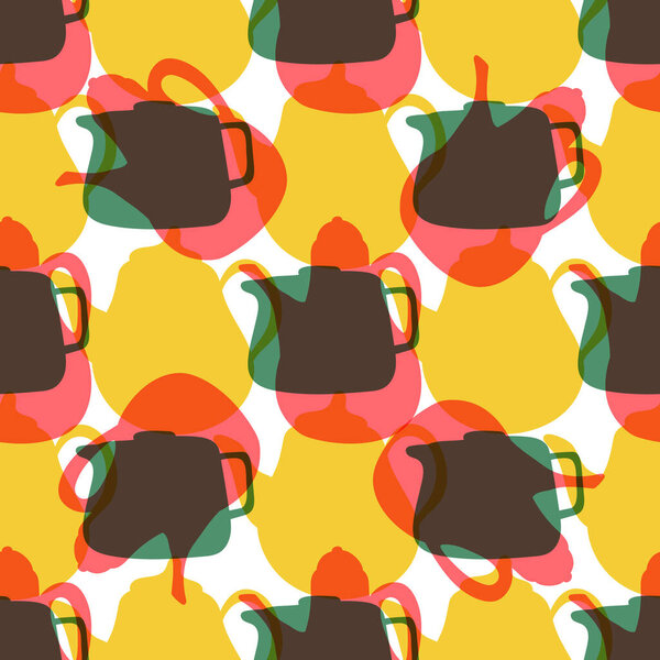 Teapots colorful retro trendy seamless background.