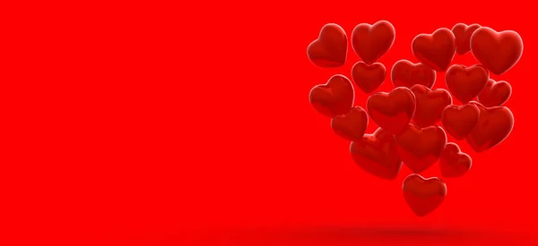 Red Metallic Heart Auf Rotem Hintergrund Liebe Valentinstag Feiertag Thematische — Stockfoto