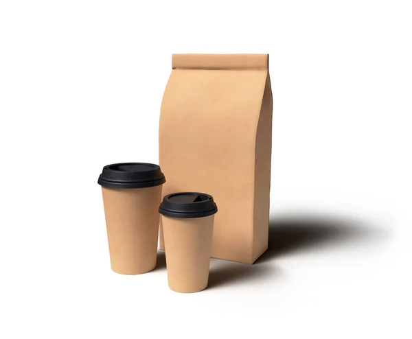 Coffee Paper Cup Bag White Background Mockup Template Illustration File — Stock Photo, Image