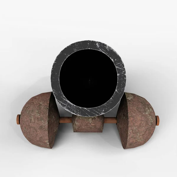 Retro Pirate Medeltida Iron Cannon Med Stenhjul Tecknad Stil Framifrån — Stockfoto
