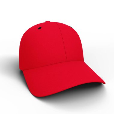 Mockup için Beyaz Arkaplanda Kırmızı Şapka. 3D Illustration. Clipping Path ile Dosya.