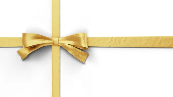 Gift Golden Ribbon Bow Top View Mockup Template Christmas Easter — Fotografia de Stock