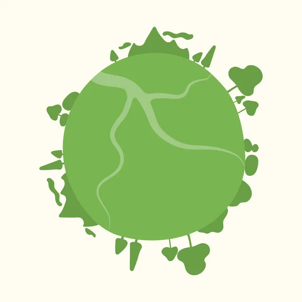 Cartoon Earth Planet Trees Mountains River Icon Sticker Print Web — 스톡 벡터