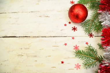 Noel tatil kompozisyon kopya alanı metniniz için Beyaz ahşap zemin üzerine