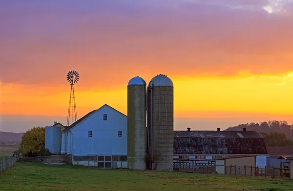 Amish boerderij bij zonsopgang — Stockfoto
