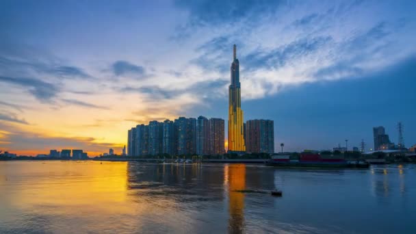 Chi Minh City Vietnam November 2021 Tidsförskjutning Flodstranden Stadsområde Vid — Stockvideo