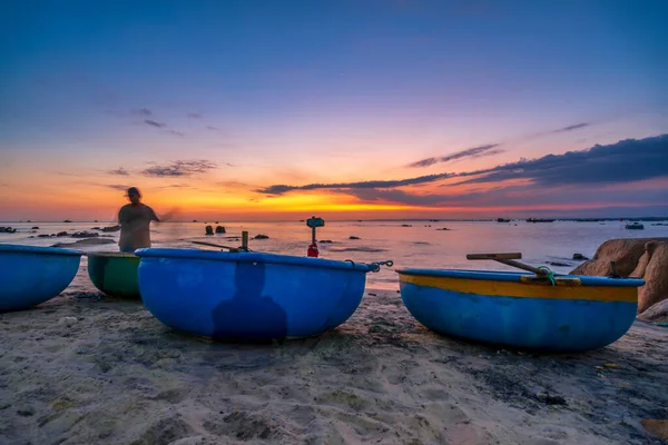 Mui Vietnam Januar 2022 Blick Auf Den Strand Korbboot Dock — Stockfoto