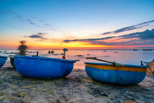 Mui Vietnam Januar 2022 Blick Auf Den Strand Korbboot Dock — Stockfoto