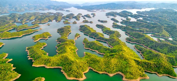 Paysage Lac Dung Haut Matin Avec Petites Îles Nombreux Arbres — Photo