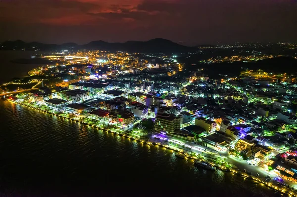 Luftaufnahme Der Nacht Tien Stadt Kien Giang Vietnam Dies Ist — Stockfoto
