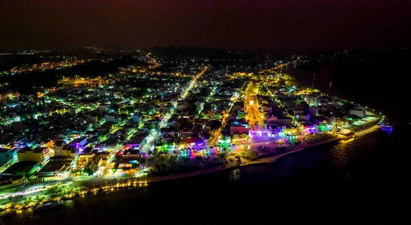 Aerial View Night Tien Town Kien Giang Vietnam Central Crowded — Stock Photo, Image