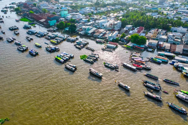 Mercado Flotante Cai Rang Can Tho Vietnam Vista Aérea Cai — Foto de Stock