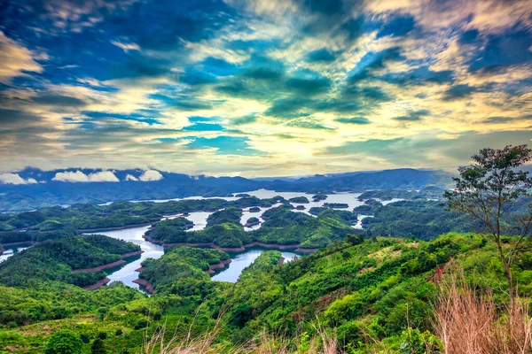 Озеро Дунг Видно Сверху Мирным Фоном Восхода Солнца Большое Гидроэлектрическое — стоковое фото