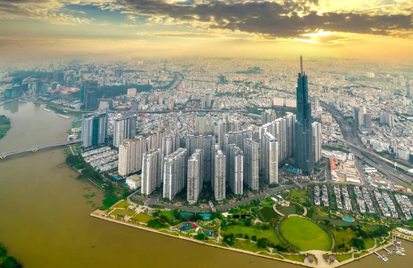 Хошимин Вьетнам Июня 2022 Года Воздушный Вид Горизонт Небоскребы Центре — стоковое фото