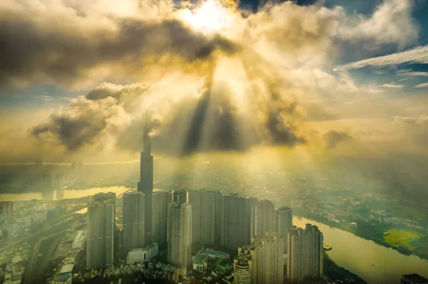 Мин Город Вьетнам Июня 2022 Вид Воздуха Утром Небоскребов Центре — стоковое фото
