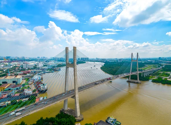 Drone View Phu Bridge Chi Minh City Wietnam Jest Największy — Zdjęcie stockowe