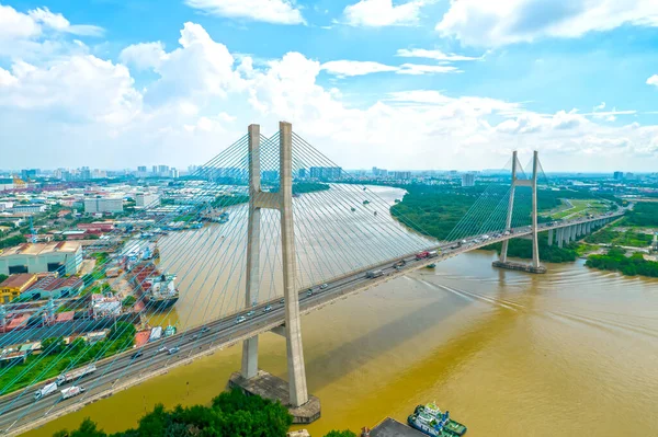 Drone View Phu Bridge Chi Minh City Wietnam Jest Największy — Zdjęcie stockowe