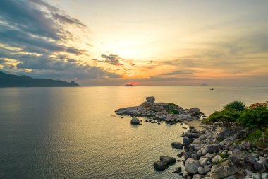 Landscape sunrise on Hon Chong cape, Nha Trang, Vietnam. A peaceful place to welcome peace on the bay