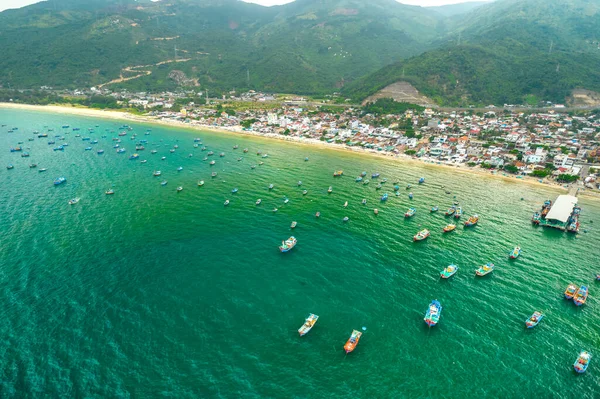 Dai Lanh Fishing Village Seen Hundreds Boats Anchored Avoid Storms — Foto Stock